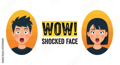 Astonished Expressions of a Young Man and Woman Displaying Shock and Surprise with Open Mouths