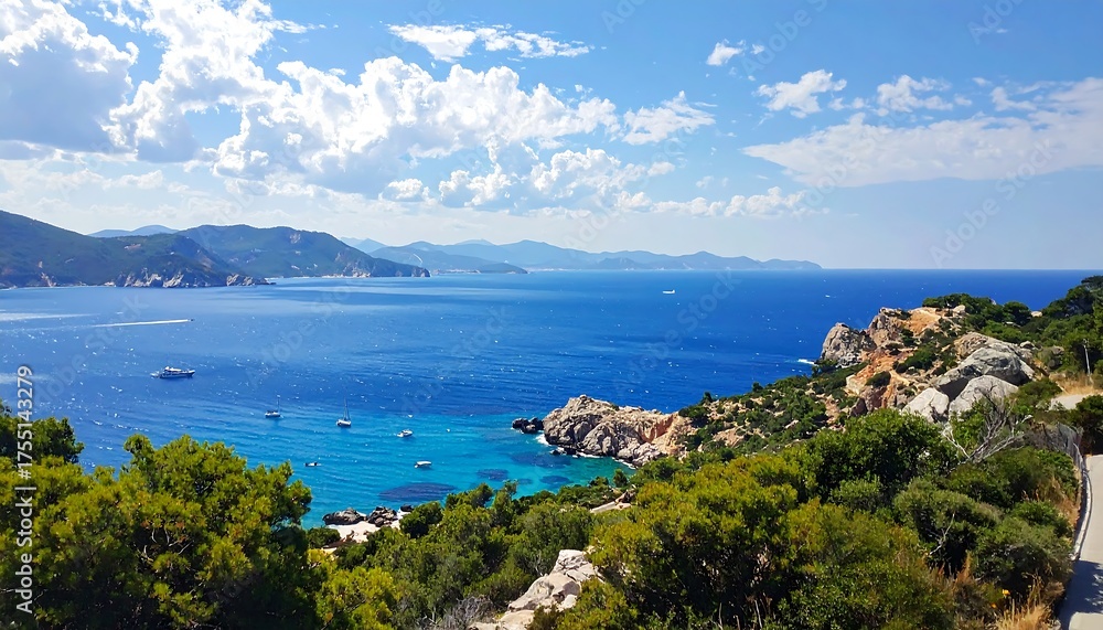 Obraz premium Sardinias Emerald Coast - A Breathtaking View of the Mediterranean Sea.