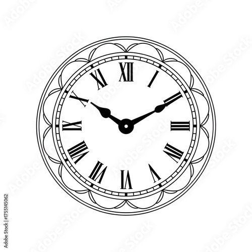 wall clock vector style coloring page white background 