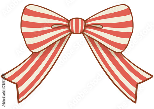 Bow illustration with red and white striped pattern. Christmas festive element.