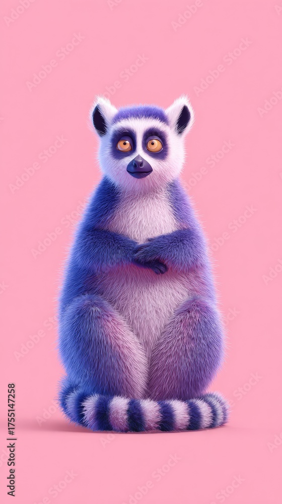 Obraz premium Cute lemur with blue fur sitting on a pink background.