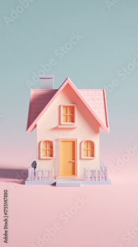 Wallpaper Mural Cute pink house miniature with a pastel background. Torontodigital.ca