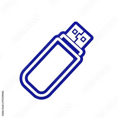 Blue Outline Icon of a USB Flash Drive for Data Storage