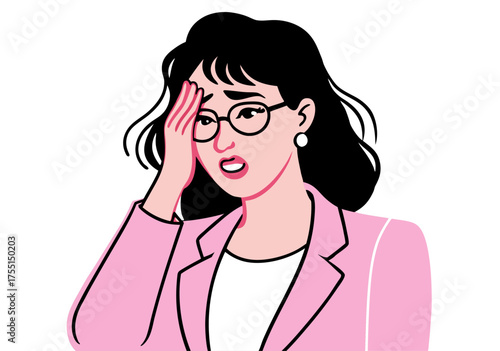 Overwhelmed Businesswoman with Hand on Forehead in Distress