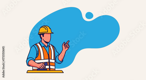 Construction worker in safety gear presenting or approving with copy space for text