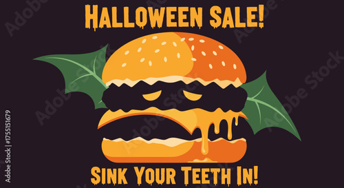 Spooky Halloween burger with bat wings for a festive sale perfect for seasonal promotions and foodthemed events