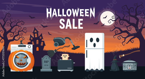 Halloween Sale on home appliances with spooky designs Perfect for holiday shopping and seasonal promotions