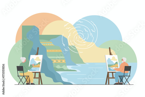 Seniors painting nature embracing creativity and relaxation in retirement Hobby art lifestyle