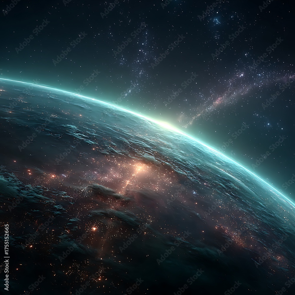 Obraz premium Futuristic glowing neon planet artwork high resolution picture