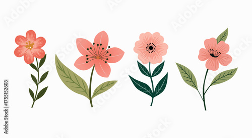 Spring flat flower set collection