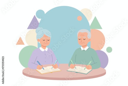 Elderly couple writing in books embodying lifelong learning memory and cognitive health