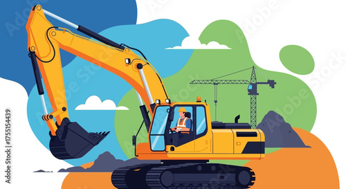 Professional construction worker operating a powerful yellow excavator at a busy job site