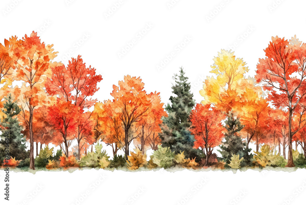 Naklejka premium PNG Autumn forest watercolor nature landscape.