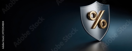 The Shield with Golden Percent Symbol Representing Financial Security and Interest Rates