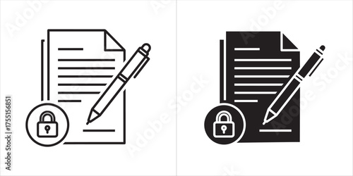 Vector art of document with pen and lock icon