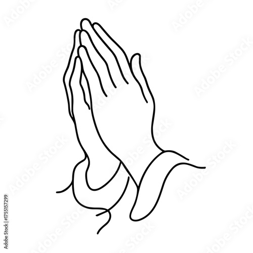 Hands in prayer position in minimalist line art style representing winter  