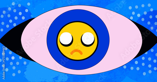 Conceptual Sad Emoji Pupil in Eye Illustration