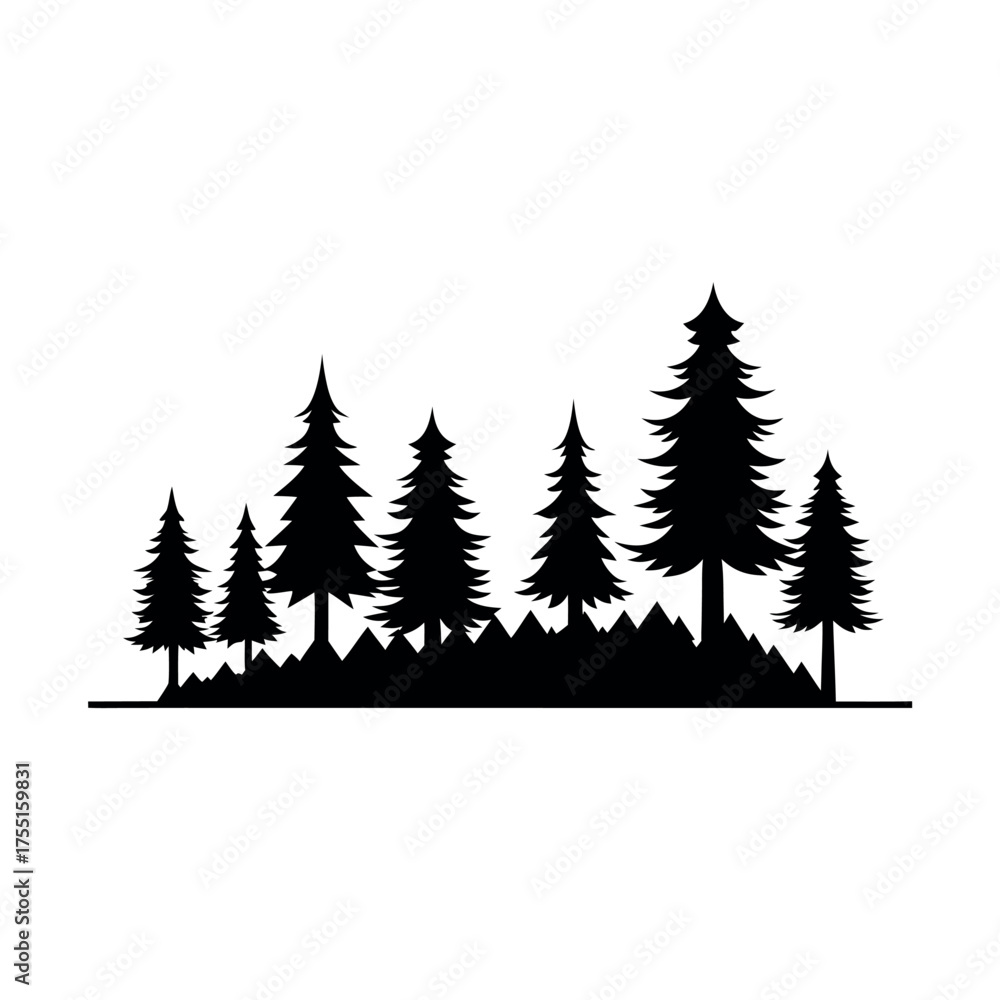 Obraz premium Coniferous tree forest silhouette, vector nature illustration