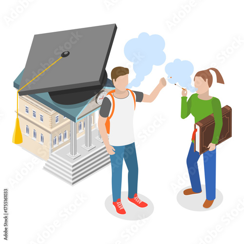 3D Isometric Flat Vector Illustration of Teenagers Bad Habits, Unhealthy Lifestyle. Item 3