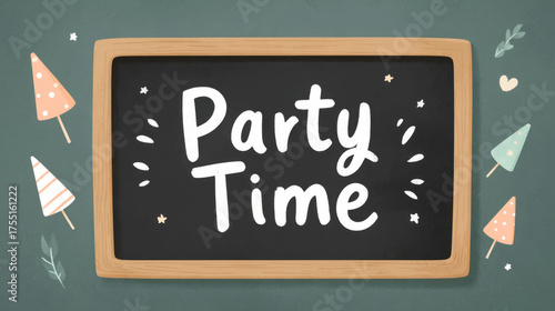 Chalkboard celebration: cheerful party time design with festive elements