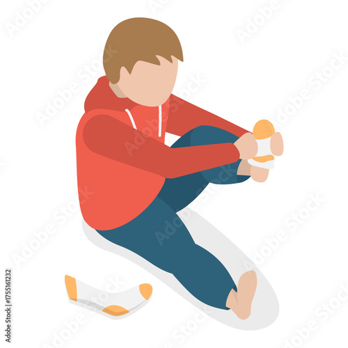 3D Isometric Flat Vector Set of Children Putting Clothes, Dressing Up. Item 6