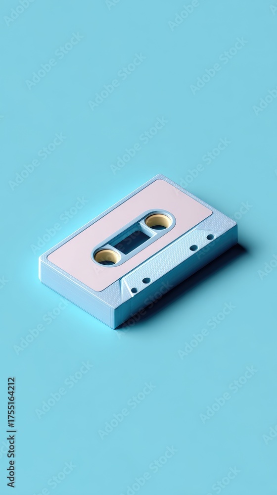 Fototapeta premium Retro cassette tape on a blue background, minimalist design.