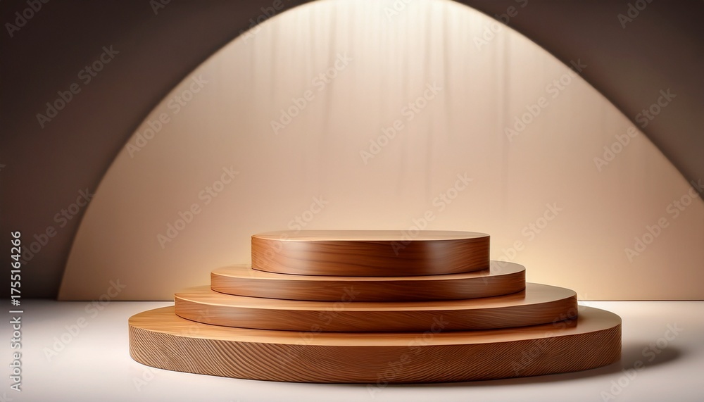 Obraz premium Elegant 3D Wooden Podium With Three Tier Design Suitable For Premium Luxury Product Showcase And High End Branding