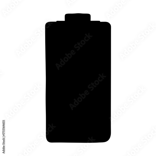 A simple black silhouette of a battery showing the depleted charge level