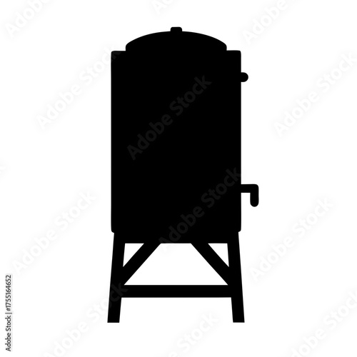 Silhouette of a large brewing kettle with stand, perfect for beer making