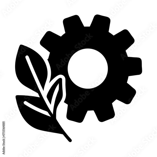 Sustainable development integration symbol with a gear and plant leaves icon