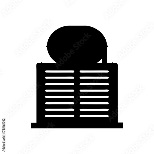 Silhouette of an industrial air conditioning unit with a circular fan design