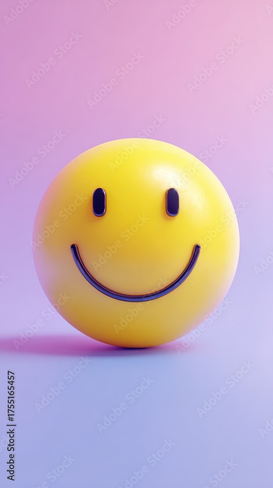 Fototapeta premium Smiling yellow ball on a purple and pink background.