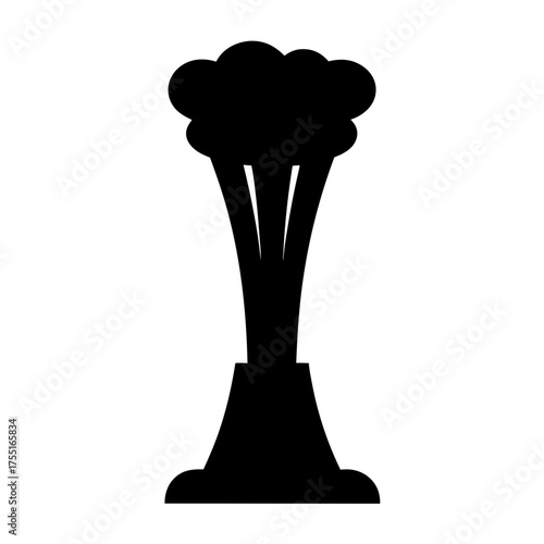 Silhouette of a stylized mushroom cloud representing a powerful explosion or disaster