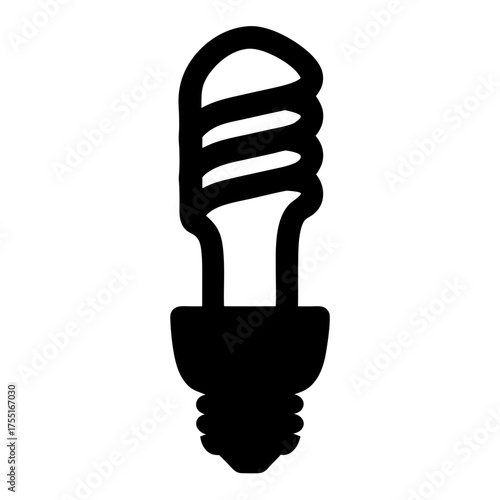 A simple graphic design of a black and white compact fluorescent lamp