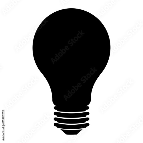 Black Silhouette of a Traditional Light Bulb on White Background Image