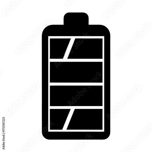 Black and white minimalist battery icon showing a low charge level