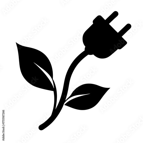 Stylized ecofriendly power concept featuring an electrical plug growing like a plant