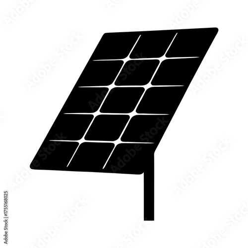 Simple minimalist vector silhouette representation of a photovoltaic solar panel with support