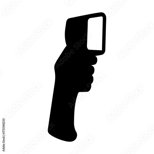 Silhouette of handheld infrared thermometer gun, temperature scanner for health safety