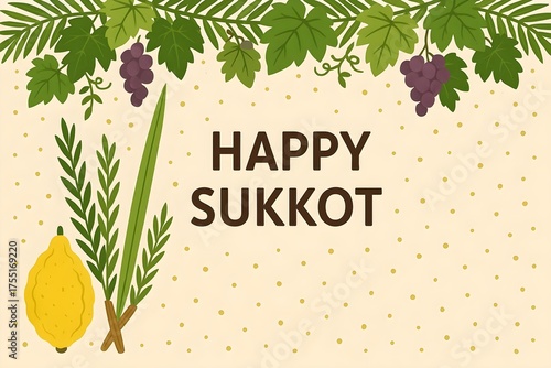 Vector illustration of a Background for Jewish holiday Happy Sukkot.