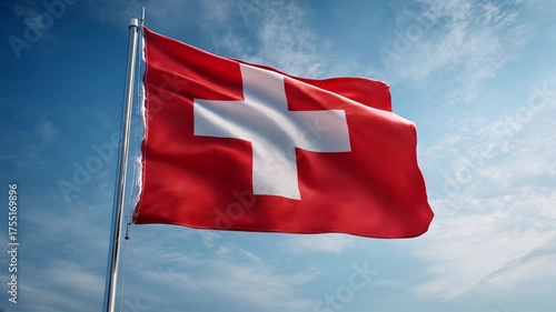 swiss flag waving in the wind in the sky switzerland helvetia schweiz suisse svizzera