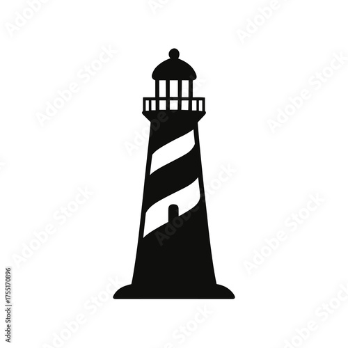 Vector silhouette of lighthouse with spiral stripes minimal black icon design