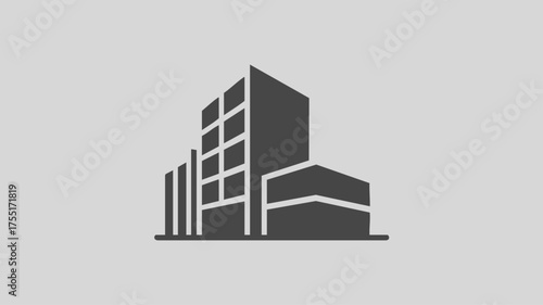 Illustration of a modern office building with multiple stories and a geometric design.