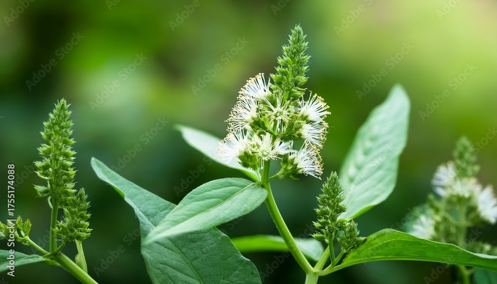 Obraz premium Chenopodium Album Wild Spinach Flowers And Leaves Closeup Selective Focus