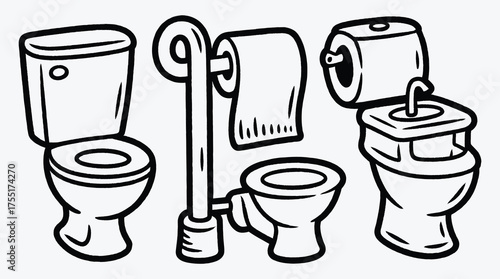 Whimsical Toilet Collection Featuring Toilet Paper on a Clean White Background