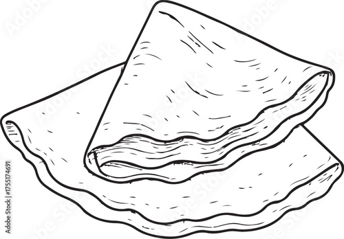 Two Crêpes Hand-drawn Sketch Drawing Vector Illustration, Line Linear Symbol Engraving Coloring Book, Black and White Isolated
