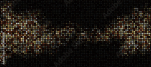 Warm golden and brown halftone dots create a glowing wave effect over a black background, ideal for festive or elegant designs.