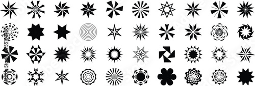 Geometric starburst and abstract shape icon set for modern graphic design and pattern illustration