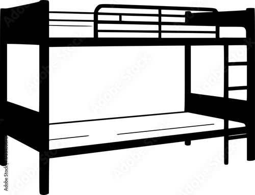 Simple black silhouette of a two tier bunk bed furniture item isolated on white background

