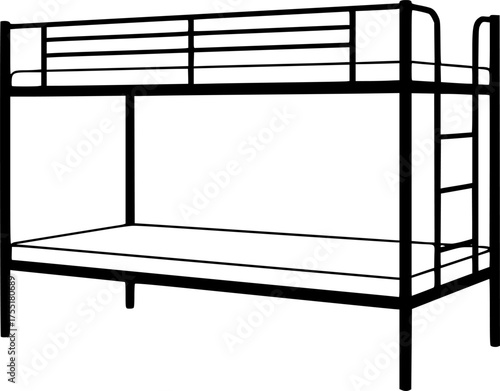 Simple black silhouette of a two tier bunk bed furniture item isolated on white background
